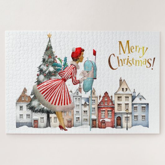 1950ヴィンテージレディ投稿クリスマスグリーティング ジグソーパズル (横)
