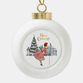 1950ヴィンテージレディ投稿クリスマスグリーティング セラミックボールオーナメント