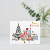 1950ヴィンテージレディ投稿クリスマスグリーティング ポストカード (スタンド正面)