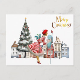 1950ヴィンテージレディ投稿クリスマスグリーティング ポストカード