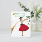 1950ヴィンテージレディ飾のクリスマスツリー シーズンポストカード (スタンド正面)