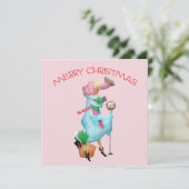 1950ヴィンテージ女性のクリスマスグリーティング カード (スタンド正面)