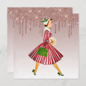 1950ヴィンテージ女性バラ金ゴールド滴下金ゴールド シーズンカード (正面/裏面)