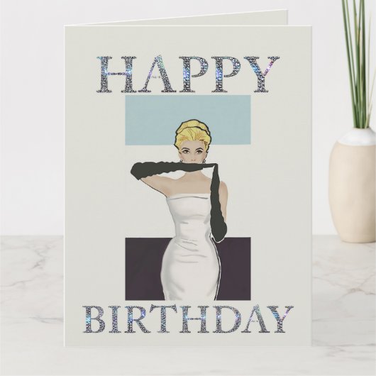 1950ヴィンテージ女性夕べ手袋ハッピーバースデー カード (正面)