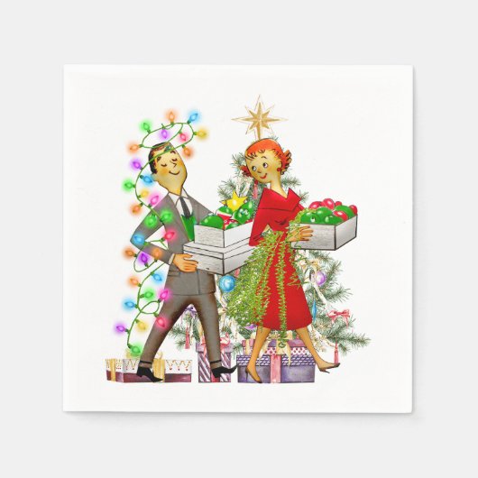 1950ヴィンテージ男女のカップル スタンダードカクテルナプキン (正面)