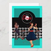 1950千鳥格子の市松模様に年代のヴィンテージ 招待状 (正面/裏面)