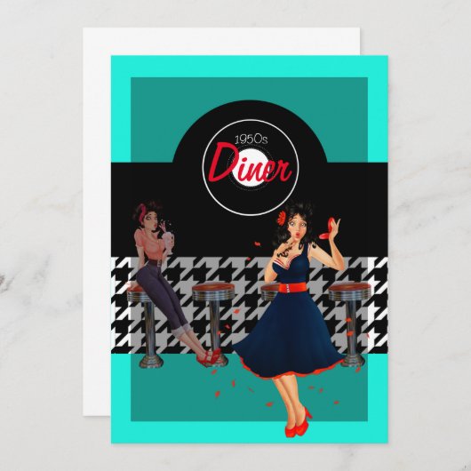 1950千鳥格子の市松模様に年代のヴィンテージ 招待状 (正面/裏面)