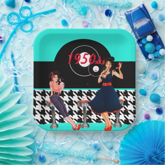 1950千鳥格子の市松模様にsのヴィンテージ紙プレート ペーパープレート (パーティー)