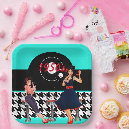 1950千鳥格子の市松模様にsのヴィンテージ紙プレート ペーパープレート (パーティー)