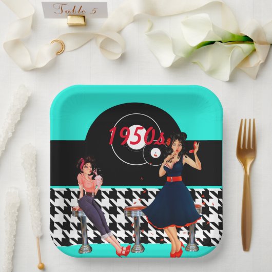 1950千鳥格子の市松模様にsのヴィンテージ紙プレート ペーパープレート (ウェディング)