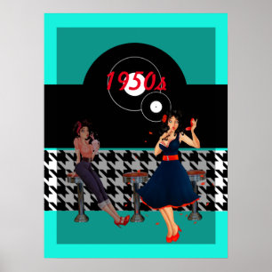 1950千鳥格子の市松模様にsヴィンテージ発泡板 ポスター