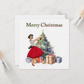 1950年のクリスマスの女性とクリスマスツリー カード (正面/裏面インサイチュ)