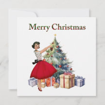 1950年のクリスマスの女性とクリスマスツリー