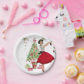 1950年のクリスマスの女性とクリスマスツリー ペーパープレート (パーティー)