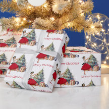 1950年のクリスマスの女性とクリスマスツリー