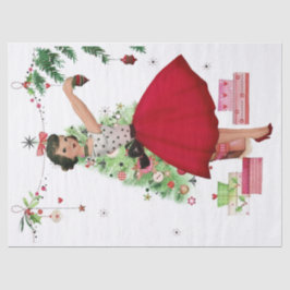 1950年のクリスマスの女性とクリスマスツリー 薄葉紙