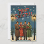 1950年のクリスマスカード - 雪の中のヴィンテージカルーラー シーズンカード (正面)