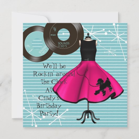 1950年のテーマ誕生日パーティーへの招待 招待状 (正面)