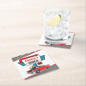 1950年のレトロダイナーティール（緑がかった色）/白/赤の誕生日パーティー スクエアペーパーコースター (インサイチュ)