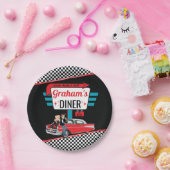 1950年のレトロダイナーブラック、ティール（緑がかった色）、赤い誕生日パーティー ペーパープレート (パーティー)