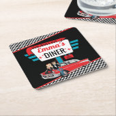 1950年のレトロダイナーブラック/レッドバースデーパーティー スクエアペーパーコースター (アングル)