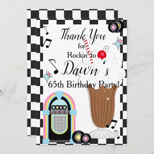 1950年のレトロ誕生日 サンキューカード (正面/裏面)