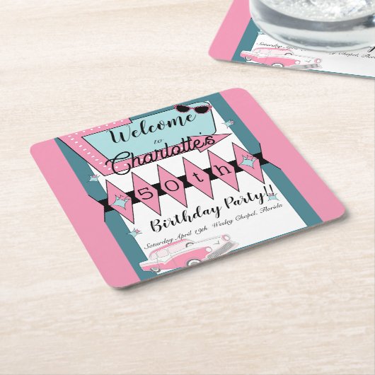 1950年のレトロ誕生日 スクエアペーパーコースター (アングル)