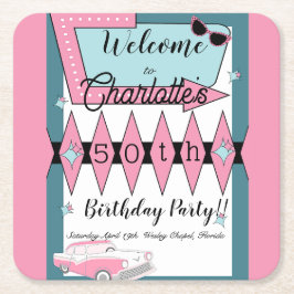 1950年のレトロ誕生日 スクエアペーパーコースター