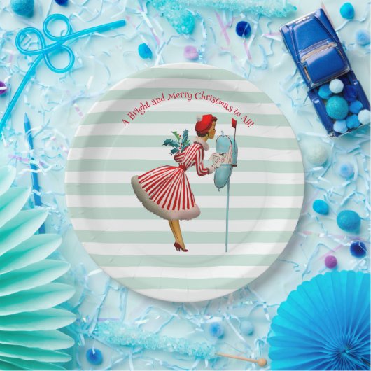 1950年のヴィンテージの女性と聖降誕祭の挨拶 ペーパープレート (パーティー)