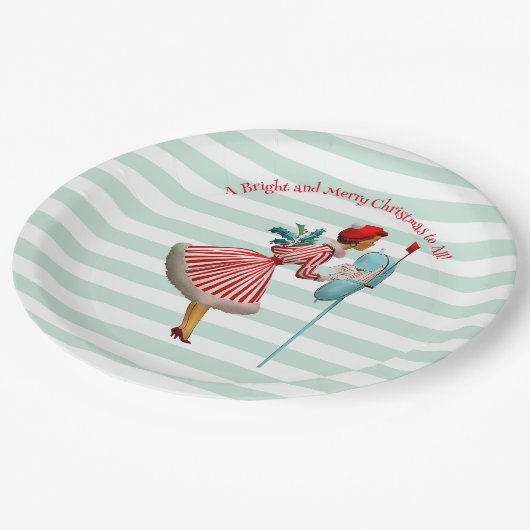 1950年のヴィンテージの女性と聖降誕祭の挨拶 ペーパープレート (アングル)