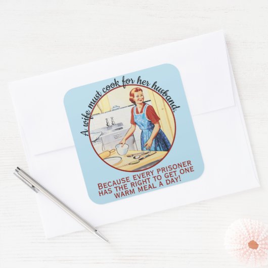 1950年のヴィンテージ妻おもしろいは夫のために調理師しなければならない スクエアシール (封筒)