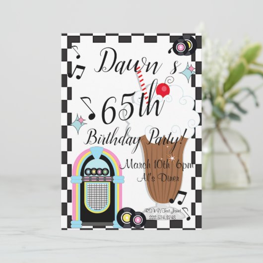 1950年の任意の年齢のレトロ誕生日招待状 招待状 (スタンド正面)