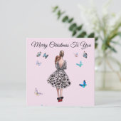 1950年の女性と蝶のクリスマスグリーティング カード (スタンド正面)