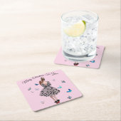 1950年の女性と蝶のクリスマスグリーティング スクエアペーパーコースター (インサイチュ)