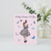 1950年の女性と蝶のクリスマスグリーティング ポストカード (スタンド正面)