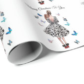 1950年の女性と蝶のクリスマスグリーティング ラッピングペーパー (ロールコーナー)