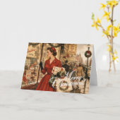 1950年の女性のクリスマスの買い物 カード (黄色い花)