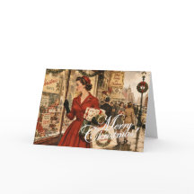 1950年の女性のクリスマスの買い物