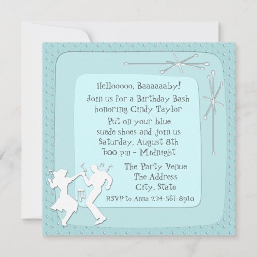 1950年の誕生日パーティーの招待状 招待状 (裏面)