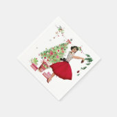 1950年クリスマスツリー付きクリスマスウーマン スタンダードカクテルナプキン (角)