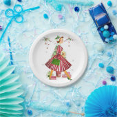 1950年クリスマスツリー付きクリスマスウーマン ペーパープレート (パーティー)