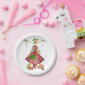 1950年クリスマスツリー付きクリスマスウーマン ペーパープレート (パーティー)