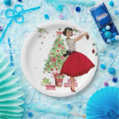 1950年クリスマスツリー付きクリスマスウーマン ペーパープレート (パーティー)