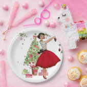 1950年クリスマスツリー付きクリスマスウーマン ペーパープレート (パーティー)