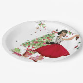 1950年クリスマスツリー付きクリスマスウーマン ペーパープレート (アングル)