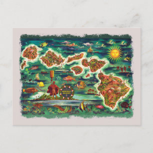 1950年ハワイアン諸島の地図 ポストカード
