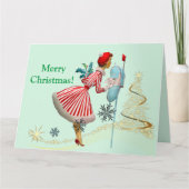 1950年ヴィンテージのクリスマスの女性とギフト カード (正面)