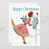 1950年ヴィンテージのクリスマスの女性とギフト シーズンカード (正面/裏面)