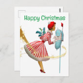 1950年ヴィンテージのクリスマスの女性とギフト ポストカード (正面/裏面)