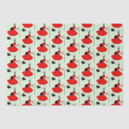 1950年ヴィンテージのクリスマスレディと犬のラッピング紙 薄葉紙